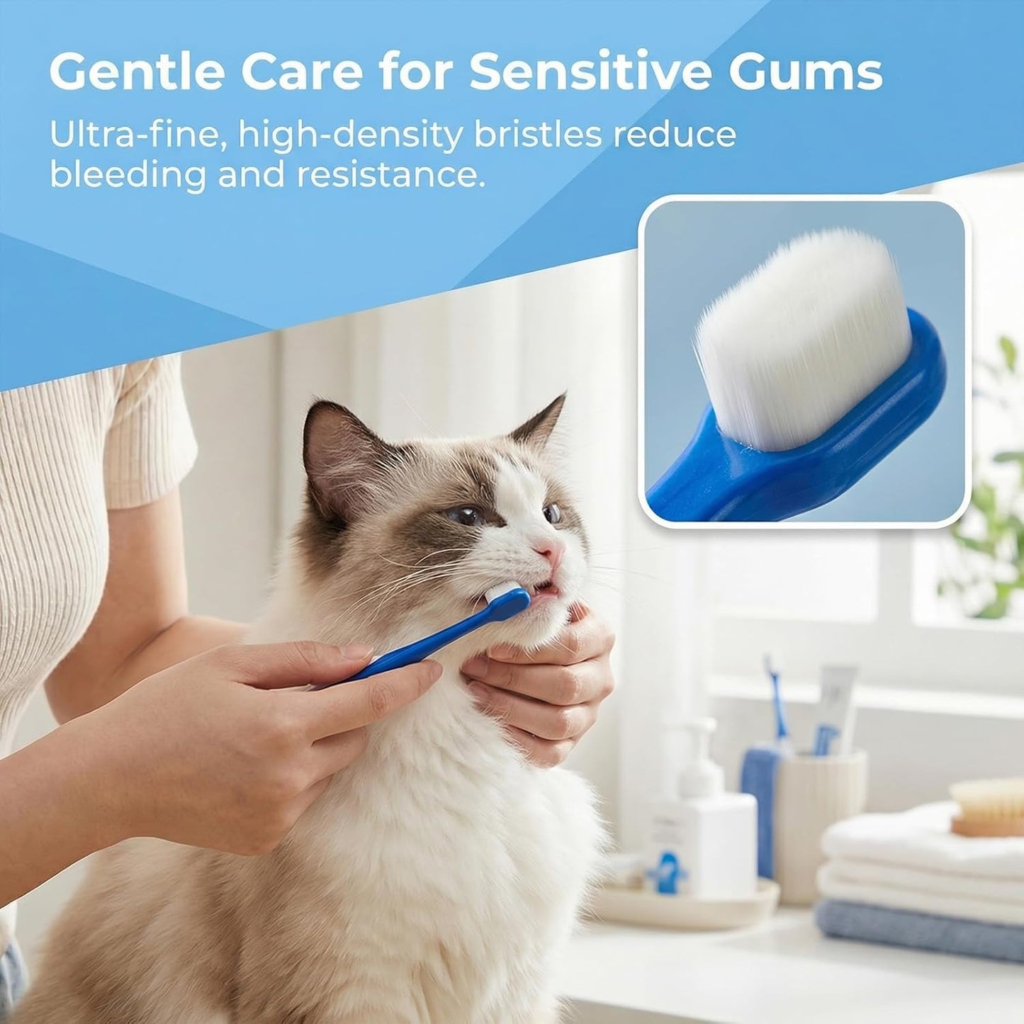 A Dog Toothbrush Set that Makes Brushing Easy | Finger Brush & Long-Handle Brush for Dogs & Cats | Soft Silicone Bristles | Pet Dental Care