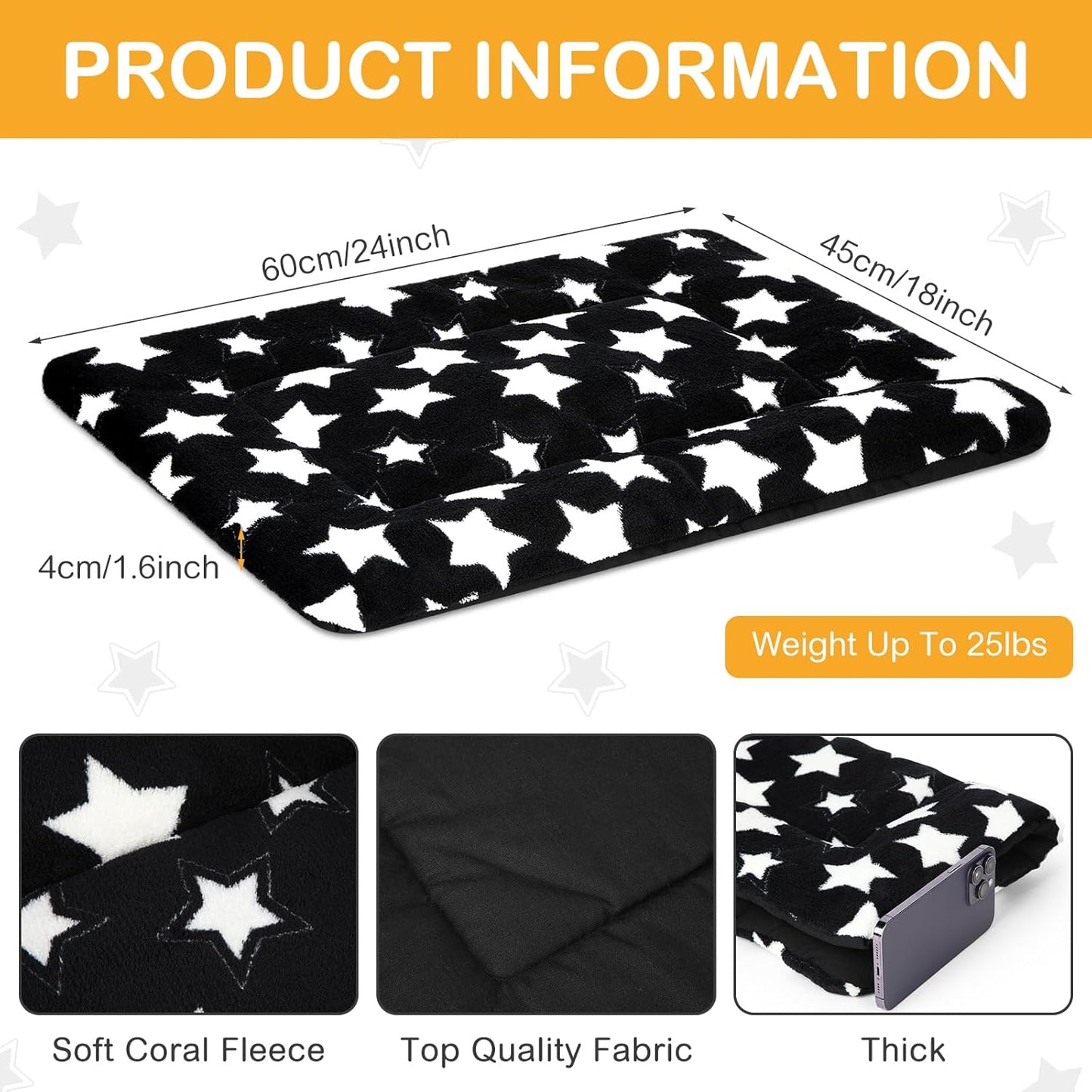 VitalCozy 4 Pcs Dog Crate Pads, Ultra Soft Warm Washable Anti-Slip Kennel Bed Mat for Pets, Reversible, Replaceable, Cage Liner for Small Medium Large Dogs and Cats (18 x 24 x 1.6 Inch,Star,Gray)