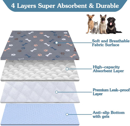 Washable Pee Pads for Dogs, 2Pack Reusable Puppy Pads, Fast Absorbent Dog Pee Pads for Crate Pet Training Pads, Waterproof Whelping Pads for Dogs Bed Mat Crate Indoor (Grey, 18x24)