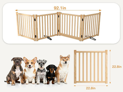 YOCAN Non-Painted Wood FreeStanding Pet Gate for Dogs,Wooden Dog Gates for Doorways, Stairs,The House, Dog Fences Indoor Puppy Gate-2 Panel H:23”