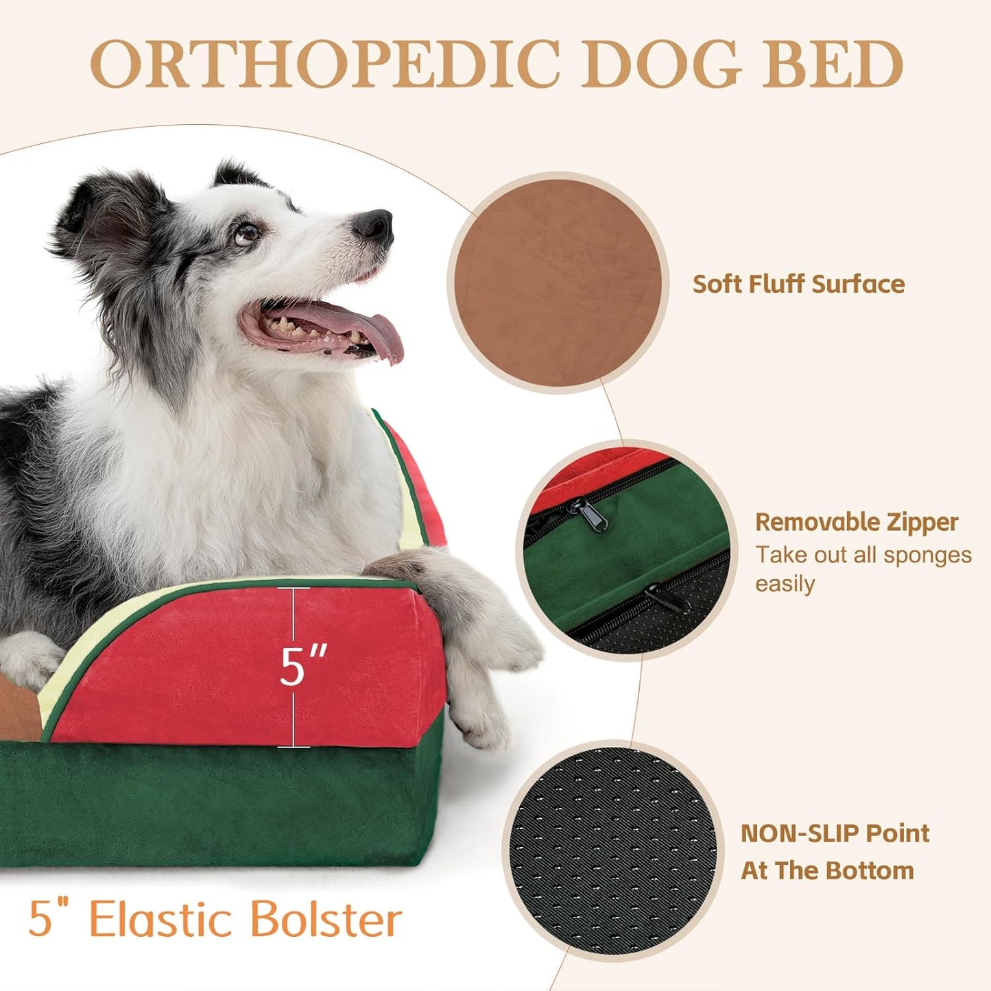 Comfort Expression Orthopedic Dog Bed for Extra Large Dogs 42x30 Inch, Waterproof Egg Crate Foam XL Pet Bed with Removable Bolsters, Dog Couch with Washable Cover & Non-Slip Bottom, Grey - Colors A