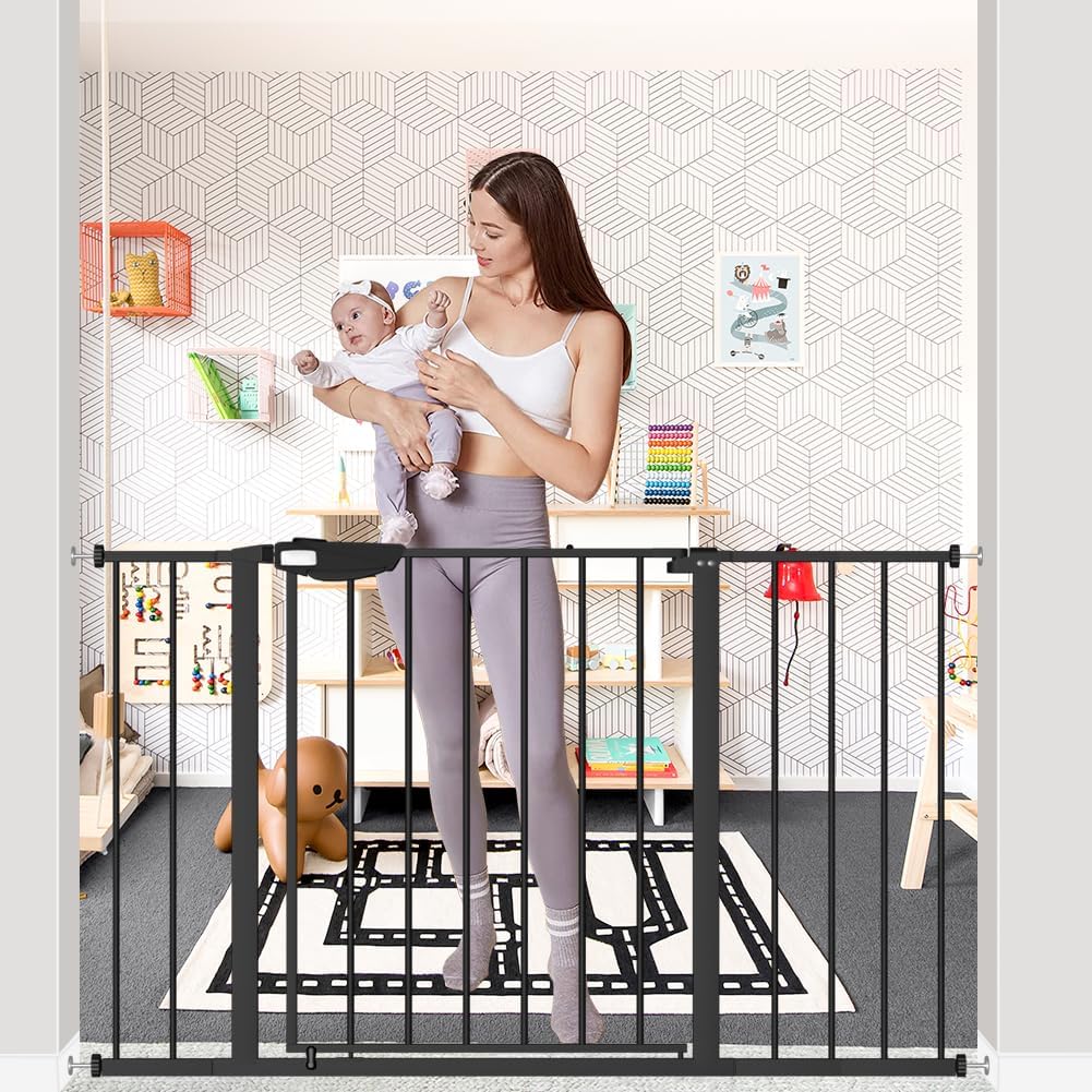 DEARBB Triple Lock Baby Gate for Stairs Doorways and House 31" to 86" Extra Wide Pressure Mounted Easy Walk Through Auto Close Safety Pet Gate White 49.21-67.32"