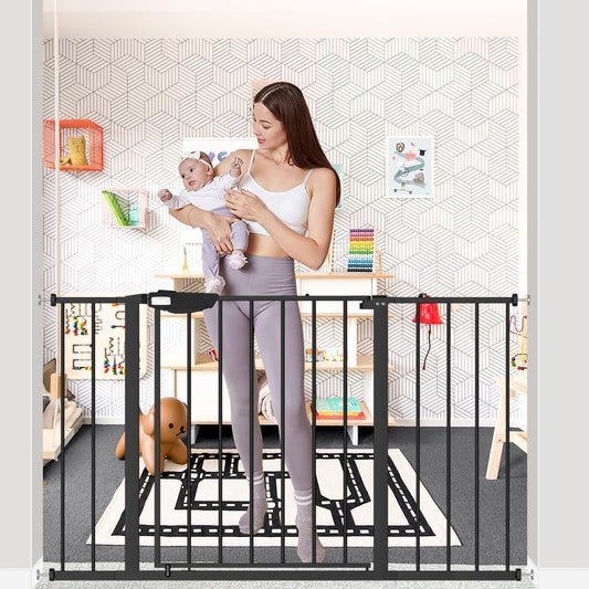 DEARBB Triple Lock Baby Gate for Stairs Doorways and House 31" to 86" Extra Wide Pressure Mounted Easy Walk Through Auto Close Safety Pet Gate White 49.21-67.32"