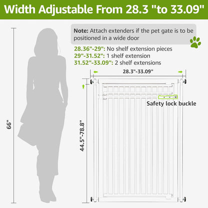 78.8" Extra Tall Cat Gate, 32.8-37.4" Wide Tall Dog Gate for Doorways/Hallways, NO Drilling Pressure Mounted Pet Gate for Stairs, Studio, Kitchen (White)