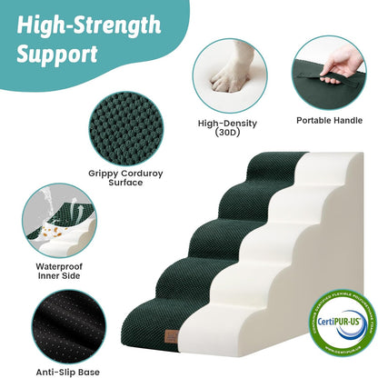 COZY KISS Dog Stairs for Small Dogs 15.7" H, Curved Dog Step for Puppy, Older Cat, Medium Pet Ramp for Sofa, Couch or Chair, Ladder with High Density Foam, 3 Step, 15.7x22.4x15.7 inch, Beige