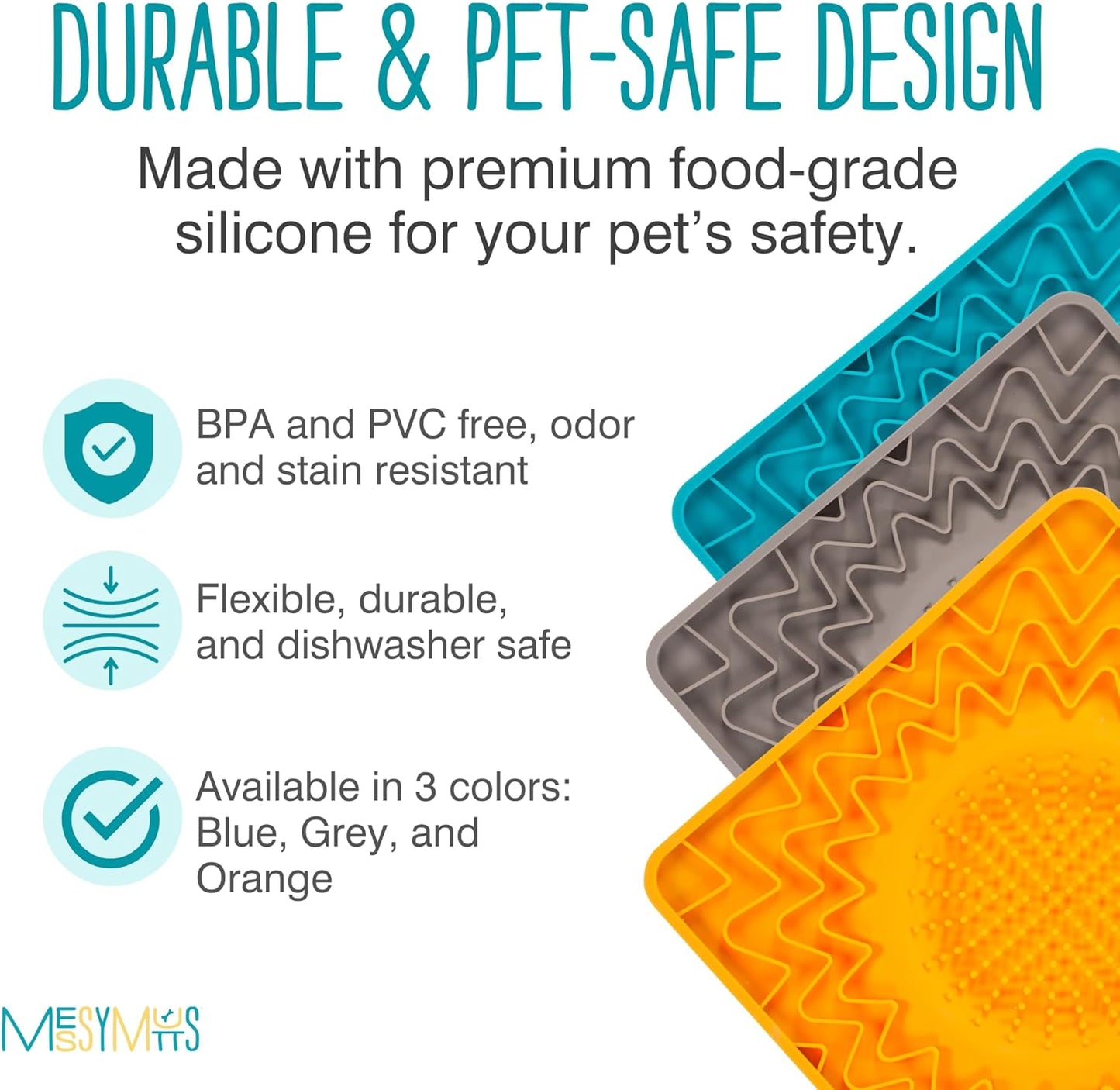 Messy Mutts Silicone Therapeutic Licking Bowl Mat | 10" x 10" | Slow Feeder Mat for Boredom & Anxiety | Lick Pad for Dogs & Cats (Blue)