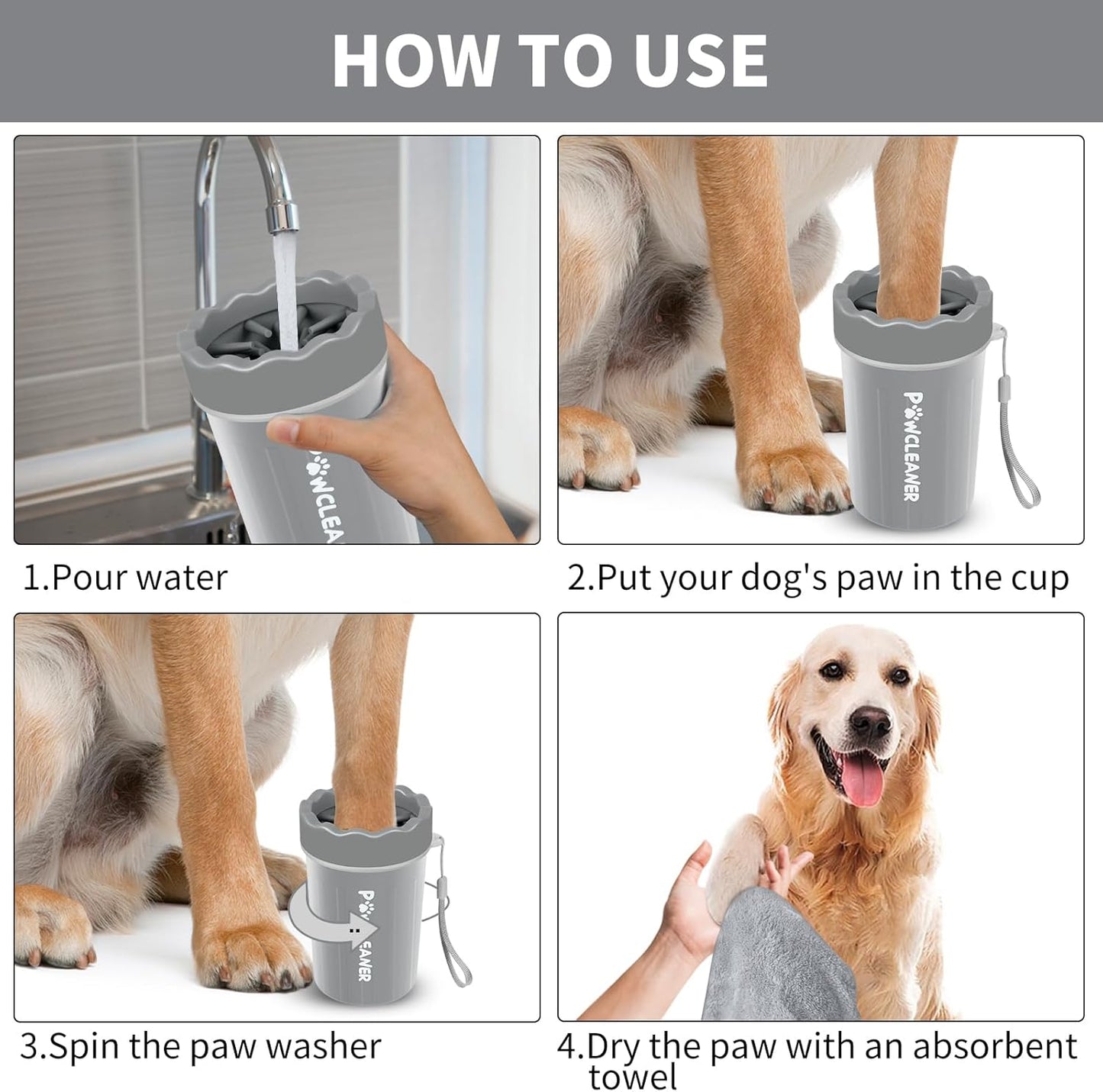 Professional 7 in 1 Dog Paw Cleaner for Dogs & Cats - Includes 1 Portable Paw Washer, 1 Bath Brush, 2 Dog Toothbrushes and 3 Absorbent Towels Note: Fits Paws up to 2 Inches Wide (Small, Blue)