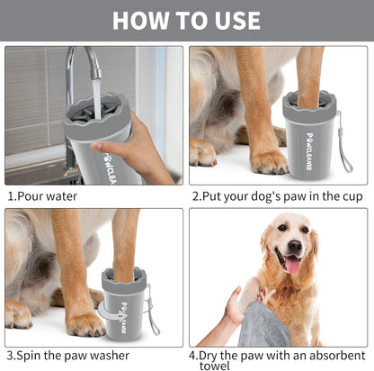 Professional 7 in 1 Dog Paw Cleaner for Dogs & Cats - Includes 1 Portable Paw Washer, 1 Bath Brush, 2 Dog Toothbrushes and 3 Absorbent Towels Note: Fits Paws up to 2 Inches Wide (Small, Blue)