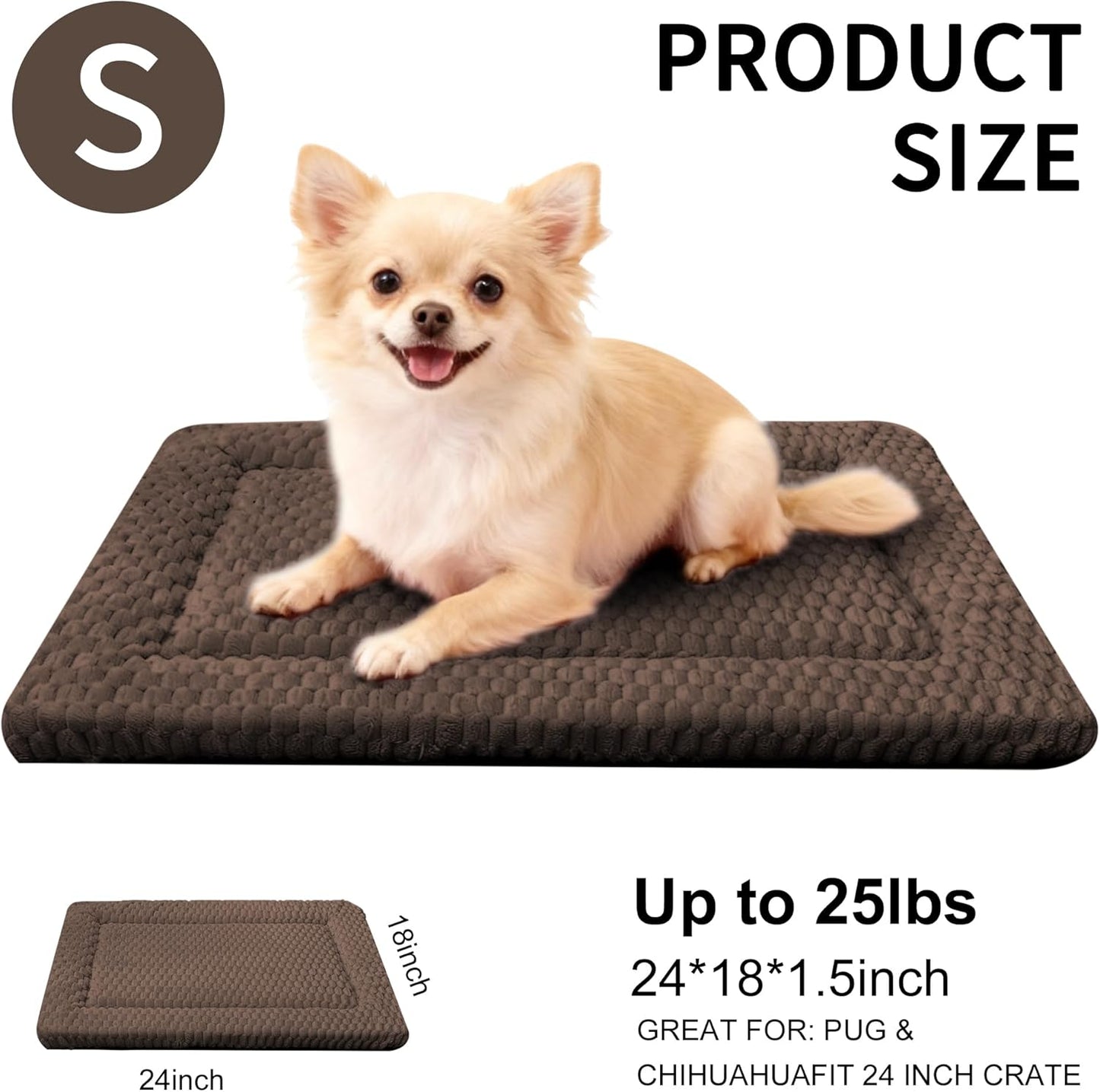 Dog Bed Mat, Reversible Crate Pad & Cute Dog Bed - Machine Washable Kennel Mat with Ultra Soft for Small Dogs (Cool/Warm), 24" x 18", Grey&Star