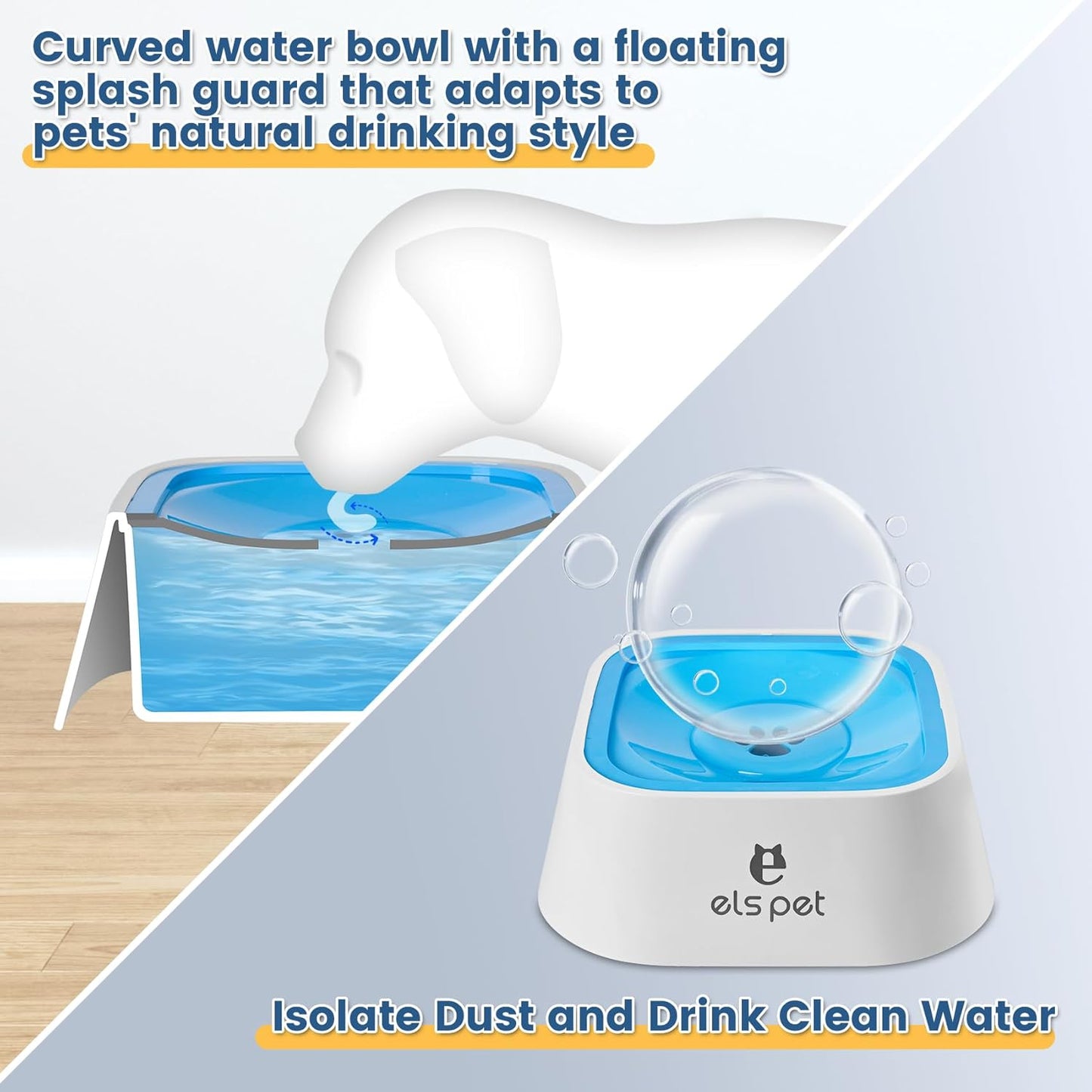 Dog Water Bowl no Spill, 35oz Slow Water Bowl for Dogs, BPA-Free, Anti-Splash & No-Slip Design, 1L Vehicle Carried Travel Spill Proof Pet Bowls, for Small Medium Cats and Pets. (White, 1L)