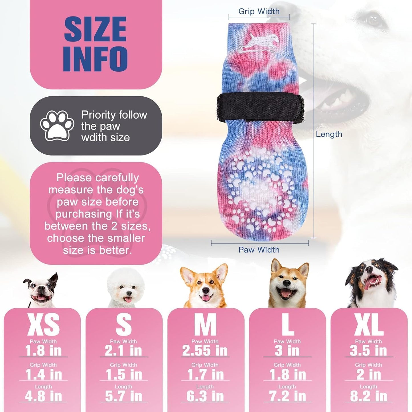 EXPAWLORER Anti Slip Dog Socks to Prevent Licking Paws, Dog Shoes for Hot Pavement, Dog Booties for Small Medium Large Senior Dogs, Traction Control Boots & Paw Protectors for Hardwood Floors