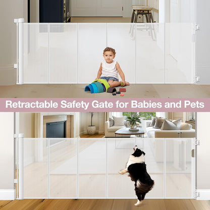 Reinforced 56" Wide Retractable Baby Gates for Doorways with Support Rods - Prevent Crawling Under Retractable Gate, Mesh Pet Gate for Stairs Retractable Dog Gates for The House Indoor/Outdoor, Black