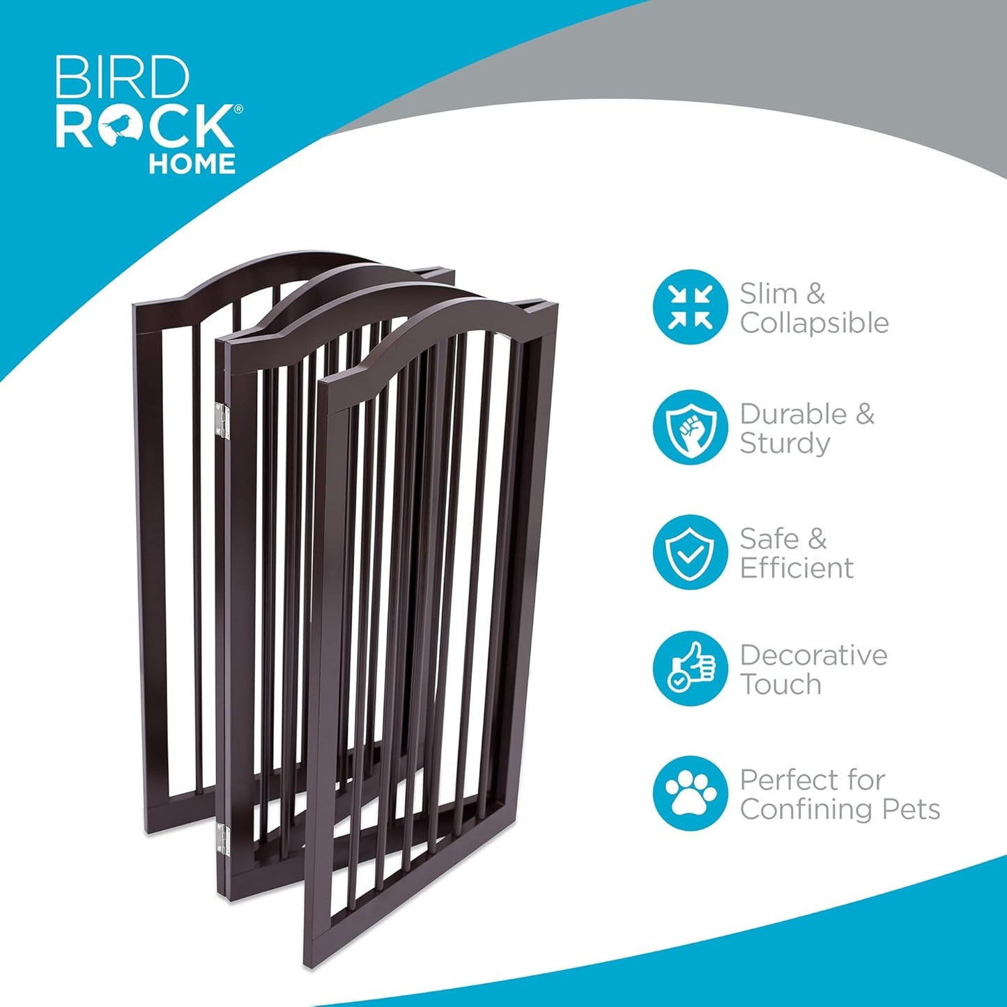 INTERNET'S BEST Arched Top Dog Gate | 4 Panel, 24" H Wooden Pet Barrier for Dogs or Cats | Freestanding Folding Room Divider for Doorways, Hallways, Stairs, and Porch | Portable, Extra Wide | Espresso