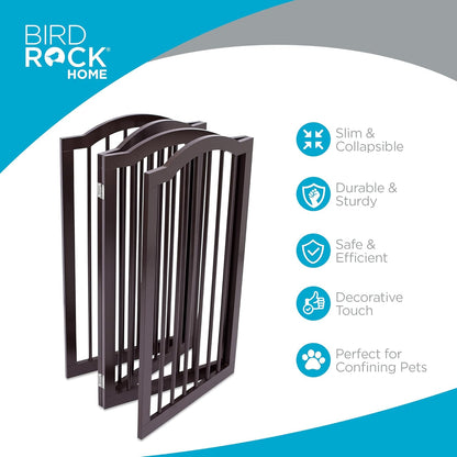 INTERNET'S BEST Arched Top Dog Gate | 4 Panel, 24" H Wooden Pet Barrier for Dogs or Cats | Freestanding Folding Room Divider for Doorways, Hallways, Stairs, and Porch | Portable, Extra Wide | Espresso