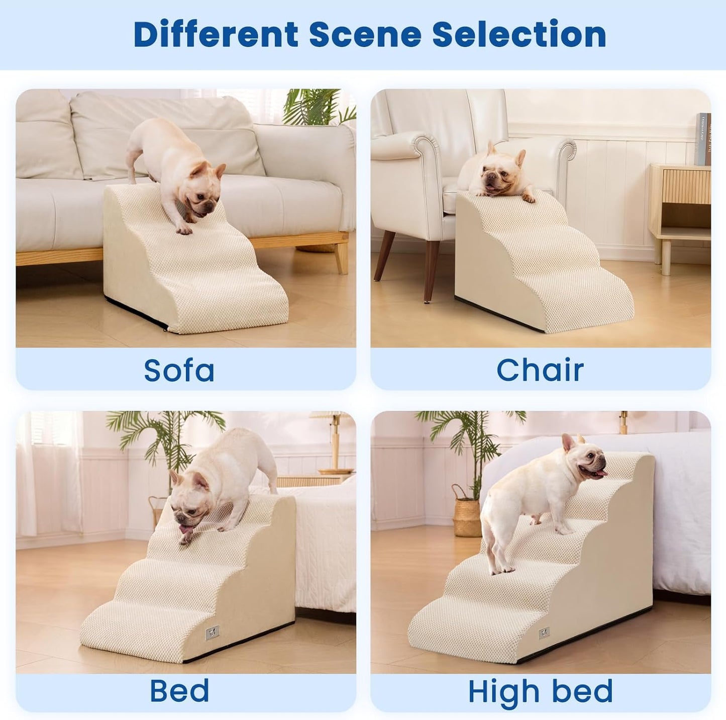 Airpanda Dog Stairs for Small Dogs and Cats – 3 Step Pet Ramp for Couch & Sofa, Non-Slip Dog Steps for Pets, Washable Cover, High-Density Support Foam for Easy Climbing,Beige
