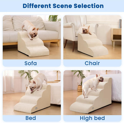 Airpanda Dog Stairs for Small Dogs and Cats – 3 Step Pet Ramp for Couch & Sofa, Non-Slip Dog Steps for Pets, Washable Cover, High-Density Support Foam for Easy Climbing,Beige
