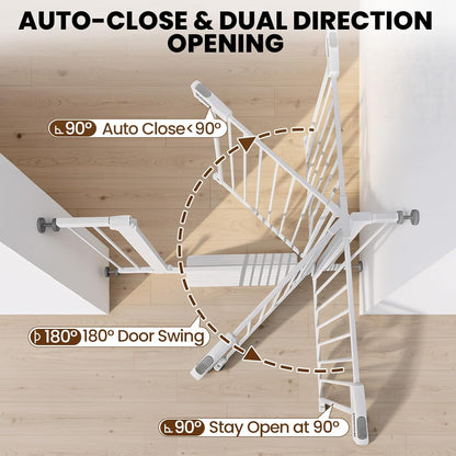 Baby Gate for Stairs, 29.7-40.6" Auto Close Dog Gate Indoor for Doorways, Dual-Lock Design, Adjustable Pet Gate No Drilling with Walk Thru Door for Hallways, Stroller Friendly, Black