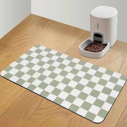 CooRug Checkered Dog Food Mat, Absorbent Leak-Proof Pet Feeding Mat, Quick Dry Cat Food Mat for Messy Drinkers 12" x 20" Khaki