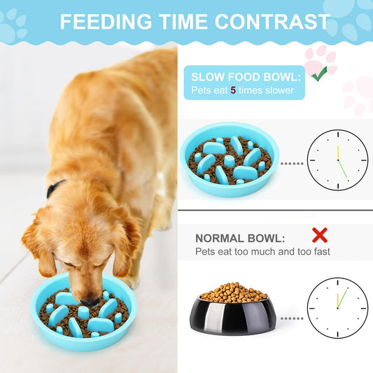 Anipaw Slow Feeder Dog Bowls 3 in 1 Stainless Steel Food and Water Bowls with Non-Spill and Skid Silicone Mat to Slow Down Eating for Large Medium Small Breed Size Dogs and Cats