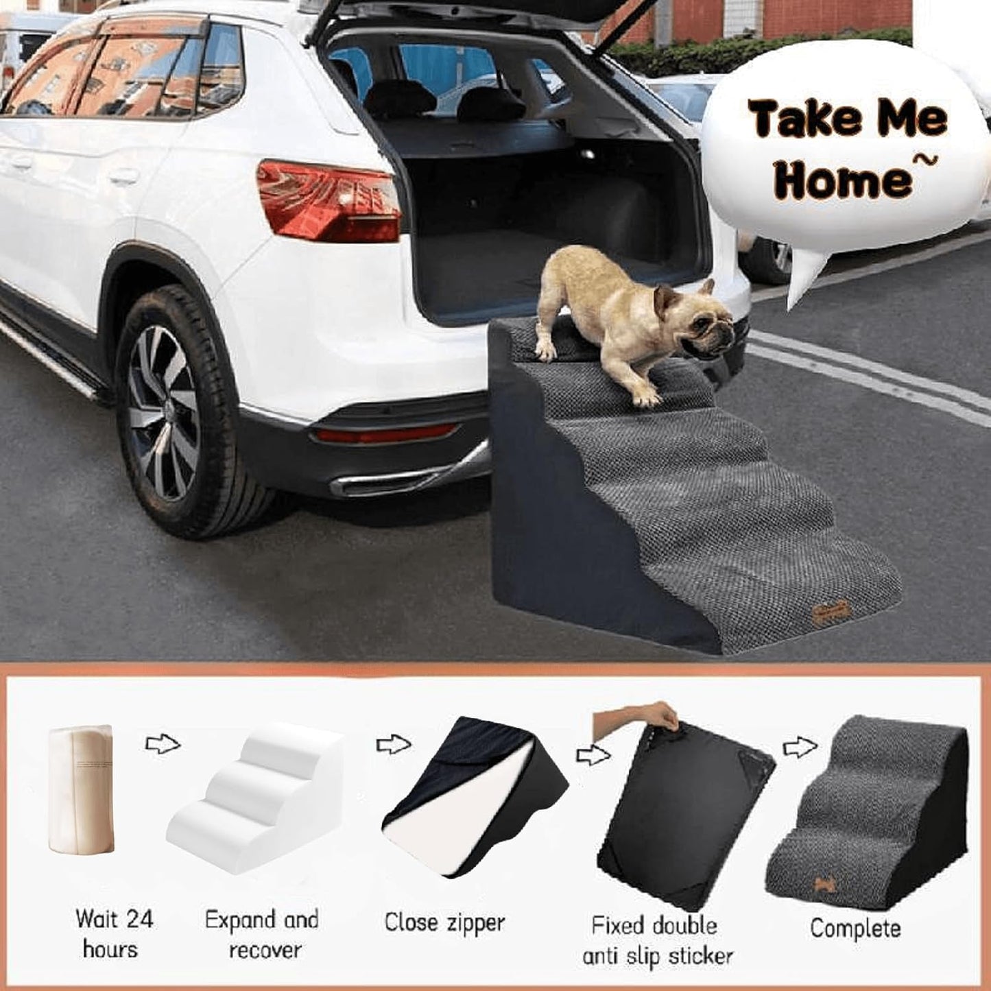Necrely 4-Step Dog Stairs for High Beds 18-24 Inch Pet Steps 2 3 4 5 Tier Ladder Non-Slip Sturdy Ramp Small Medium Large Dog Steps to Couch Bed Old Dogs Balanced Pet Stairs for Getting on Bed