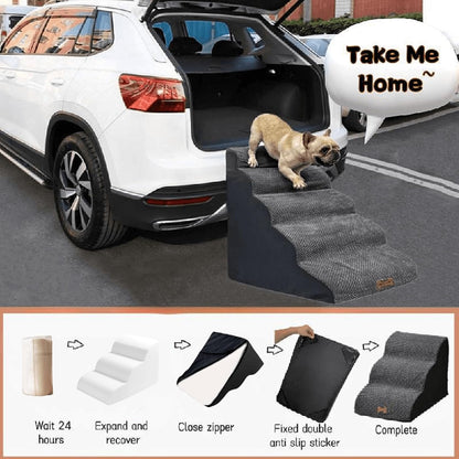 Necrely 4-Step Dog Stairs for High Beds 18-24 Inch Pet Steps 2 3 4 5 Tier Ladder Non-Slip Sturdy Ramp Small Medium Large Dog Steps to Couch Bed Old Dogs Balanced Pet Stairs for Getting on Bed