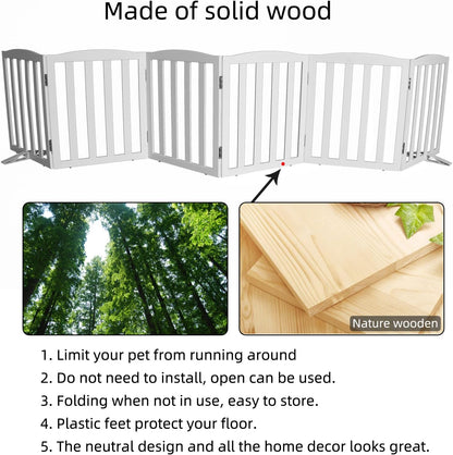 ZJSF Foldable Freestanding Indoor Dog Gate for House Wood White Long Pet Gates Dog Fence for Stairs Puppy Gates for Hallways,Pet Fence, Puppy Gate,Support Feet Included 24 "Height-3 Panels