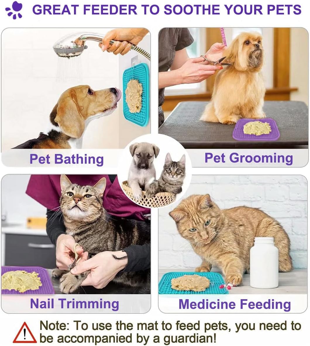 Lesipee Licking Mat for Dogs & Cats 2 Pack, Slow Feeder Lick Pat, Dishwasher Safe, Anxiety Relief Dog Toys Feeding Mat for Butter Yogurt Peanut, Pets Supplies Bathing Grooming Training Calming Mat