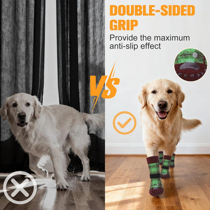 EXPAWLORER Dog Socks for Hardwood Floors, Dog Booties for Winter, Dog Boots & Paw Protectors Pavement to Prevent Licking, Anti Slip Dogs Shoes for Small Medium Large Senior Dogs,Khaki L