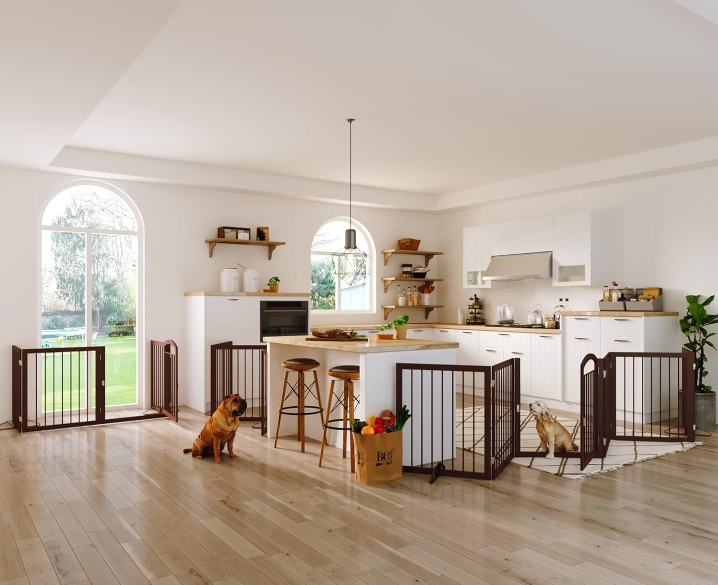 JSB 72-inch Extra Wide 28-inch Tall Dog gate, Freestanding Pet Gate for Halls, Stairs & Home, Pet Puppy Safety Dog Fence with 2PCS Support Feet (Black)