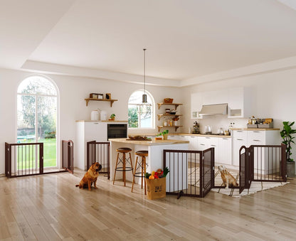 JSB 96-inch Extra Wide 30-inch Tall Dog gate with Door Walk Through, Freestanding Pet Gate for Halls, Stairs & Home, Pet Puppy Safety Dog Fence with 2PCS Support Feet (Black)