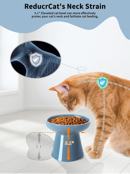 LoeJan Elevated Cat Food and Water Bowls Set, Extra Wide and Raised Ceramic Bowls, Anti-Vomit Whisker-Free Pressure Cat Feeder for Kittens to Adult Cats and Small Dogs (White, Water Bowl)