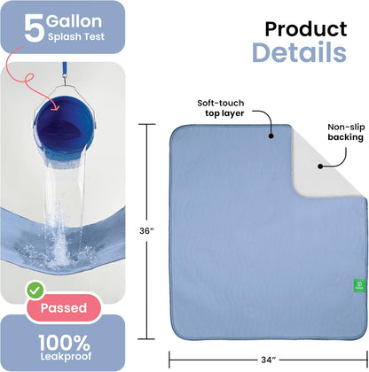 IMPROVIA® Washable Underpads, 34" x 36" (Pack of 4) - Heavy Absorbency Reusable Bedwetting Incontinence Pads for Kids, Adults, Elderly, and Pets - Waterproof Protective Pad for Bed, Couch, Sofa, Floor