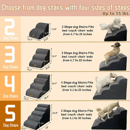 Necrely 4-Step Dog Stairs for High Beds 18-24 Inch Pet Steps 2 3 4 5 Tier Ladder Non-Slip Sturdy Ramp Small Medium Large Dog Steps to Couch Bed Old Dogs Balanced Pet Stairs for Getting on Bed