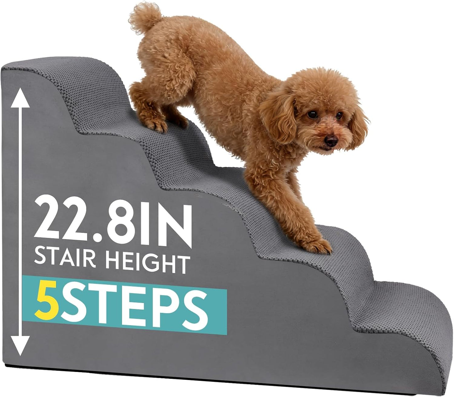 Dog Stairs for Small Dogs,15.7" H Pet Stairs 3-Steps Ramp for Puppy, Older Cat, Stairs with Whole 30D High Density Foam, Corduroy Fabric, Non-Slip Bottom Dog Steps for Bed and Couch (Grey, 3-Step)