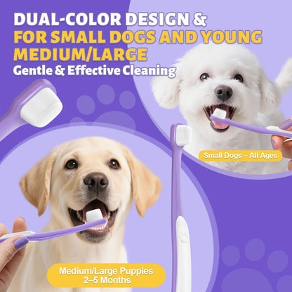 Tiny Dog Toothbrush for Small Dogs - 0.39" Mini Brush Head, Curved Handle, Soft Bristles, Dual Rubber Back, Gentle Puppy Tooth Brush Kit for Yorkie Chihuahua & Small Dog Teeth Cleaning