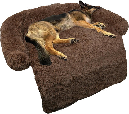 Calming Dog Bed Fluffy Plush Dog Mat for Furniture Protector with Removable Washable Cover for Large Medium Small Dogs and Cats (Large, Light Grey)