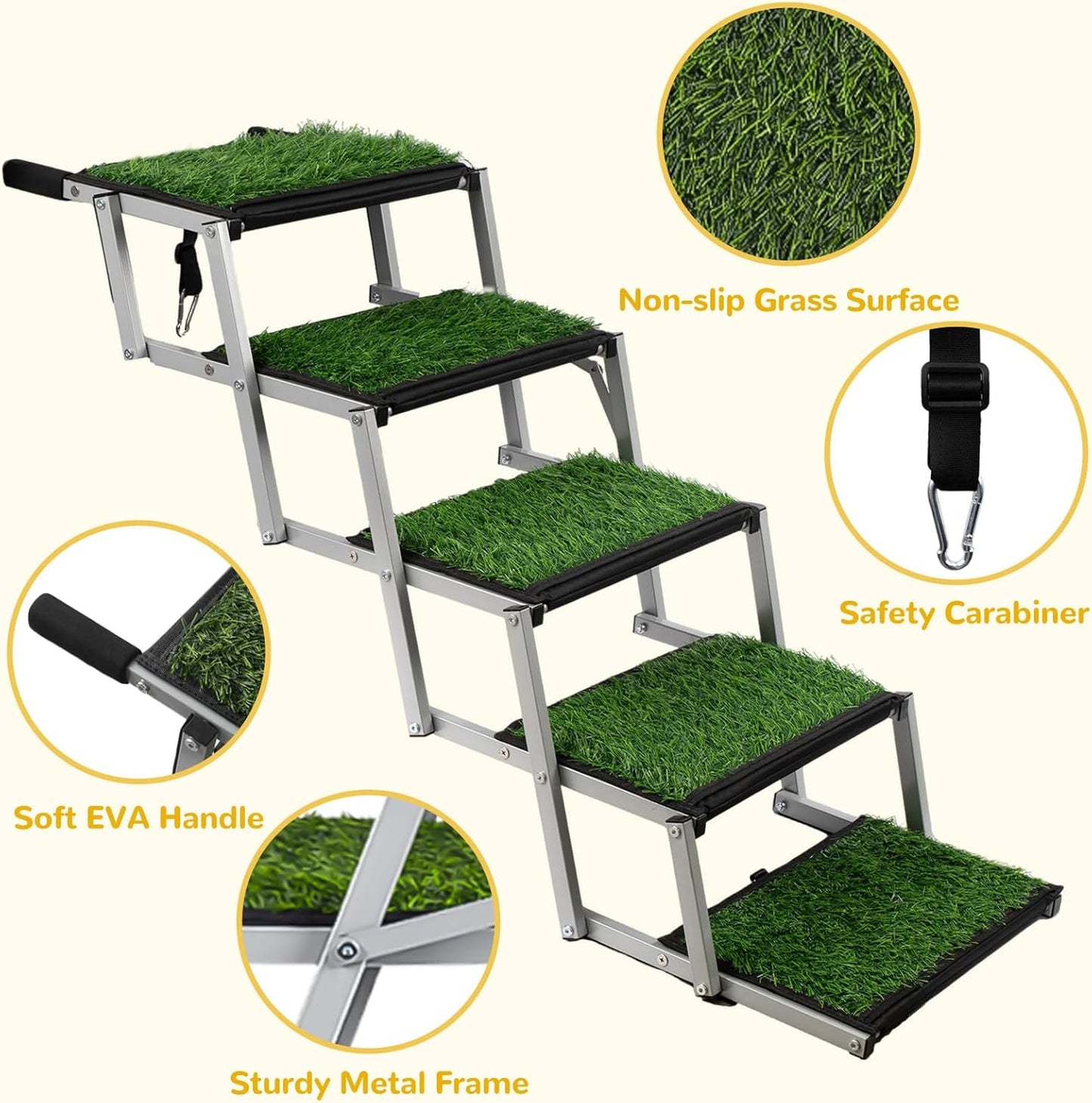 Niubya Dog Ramps for Cars, Portable Folding Dog Stairs for Cars, SUV, Trucks, Lightweight Pet Ramp for Large Dogs with Non-Slip Surface, Reinforced Pet Steps Supports Up to 200 lb, 6 Steps