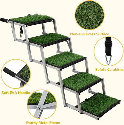 Niubya Dog Ramps for Cars, Portable Folding Dog Stairs for Cars, SUV, Trucks, Lightweight Pet Ramp for Large Dogs with Non-Slip Surface, Reinforced Pet Steps Supports Up to 200 lb, 6 Steps