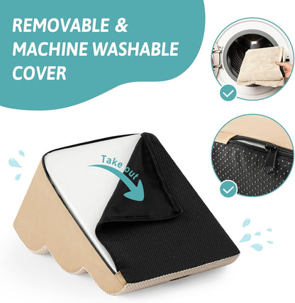 COZY KISS Dog Stairs for Small Dogs 15.7" H, 4-Step Sturdy Foam Dog Steps for Couch and Bed, Curved Pet Stairs for Puppy and Older Cat, Doggie Ladder with Washable Cover, 15.7x28.3x15.7 inch, Beige