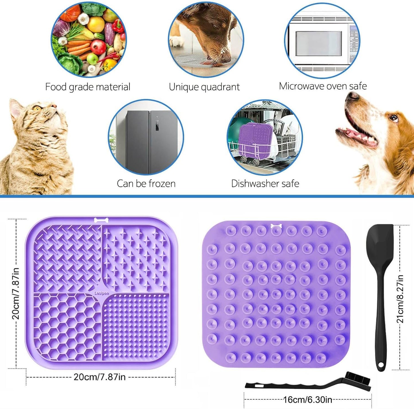Lesipee Licking Mat for Dogs & Cats 2 Pack, Slow Feeder Lick Pat, Dishwasher Safe, Anxiety Relief Dog Toys Feeding Mat for Butter Yogurt Peanut, Pets Supplies Bathing Grooming Training Calming Mat