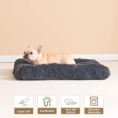 EHEYCIGA Fluffy Dog Crate Bed for Medium Dogs, Plush Faux Fur Crate Pad, Calming Anti Anxiety Medium Dog Bed, Washable Soft Warm Crate Mat with Non-Slip Bottom
