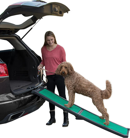 Pet Gear Travel Lite Ramps for Dogs and Cats, Compact Easy-Fold, Lightweight and Portable, Built-in Carry Handle, Supports 150lbs, Size 66" x 16", Green Trax- supertraX