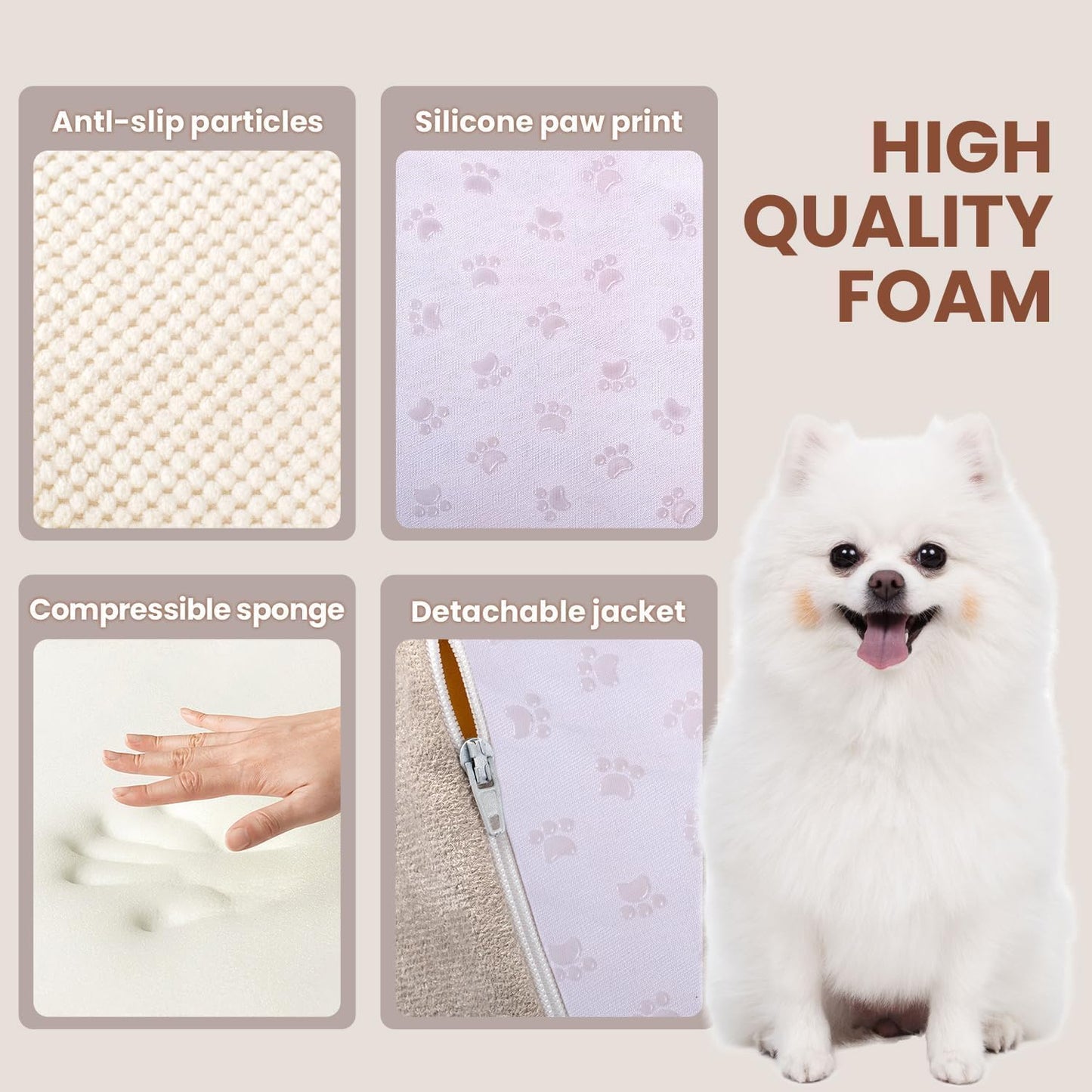 Dog Stairs for Small Dogs, 3 Tiers High Density Foam Dog Ramp, Extra Wide Non-Slip Pet Steps for High Beds Or Couch, Soft Foam Doggie Ladder for Dogs Injured, Older Pets, Small Cats