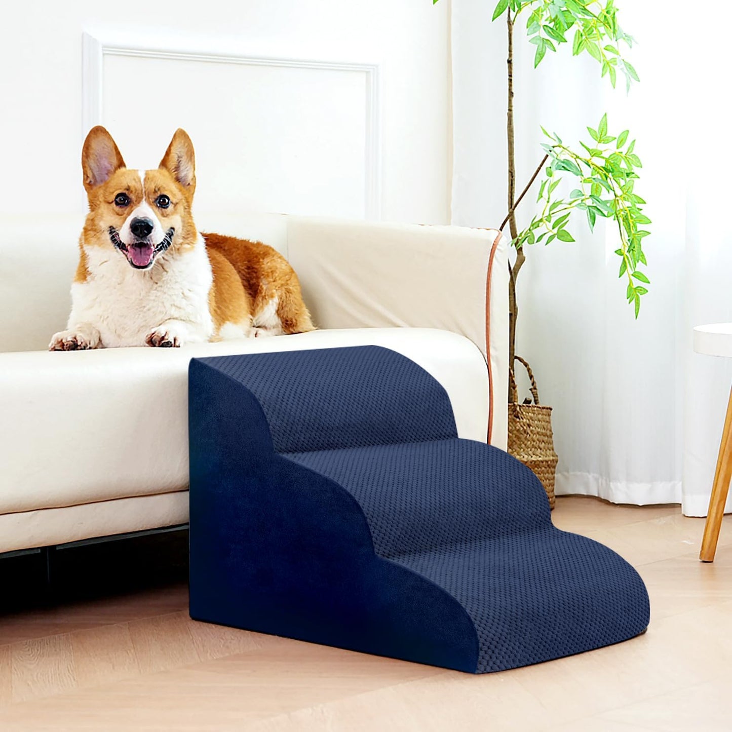 Dog Stairs for Small Dogs, 3 Tiers High Density Foam Dog Ramp, Extra Wide Non-Slip Pet Steps for High Beds Or Couch, Soft Foam Doggie Ladder for Dogs Injured, Older Pets, Small Cats