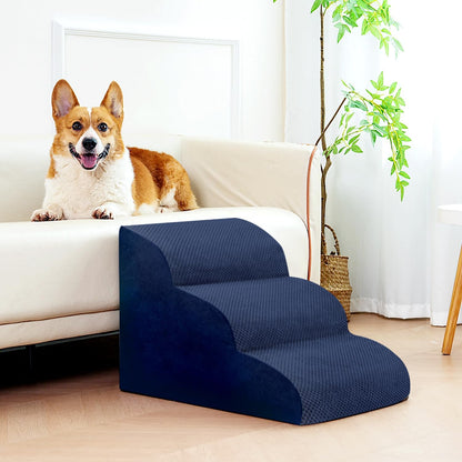 Dog Stairs for Small Dogs, 3 Tiers High Density Foam Dog Ramp, Extra Wide Non-Slip Pet Steps for High Beds Or Couch, Soft Foam Doggie Ladder for Dogs Injured, Older Pets, Small Cats