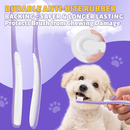 Tiny Dog Toothbrush for Small Dogs - 0.39" Mini Brush Head, Curved Handle, Soft Bristles, Dual Rubber Back, Gentle Puppy Tooth Brush Kit for Yorkie Chihuahua & Small Dog Teeth Cleaning