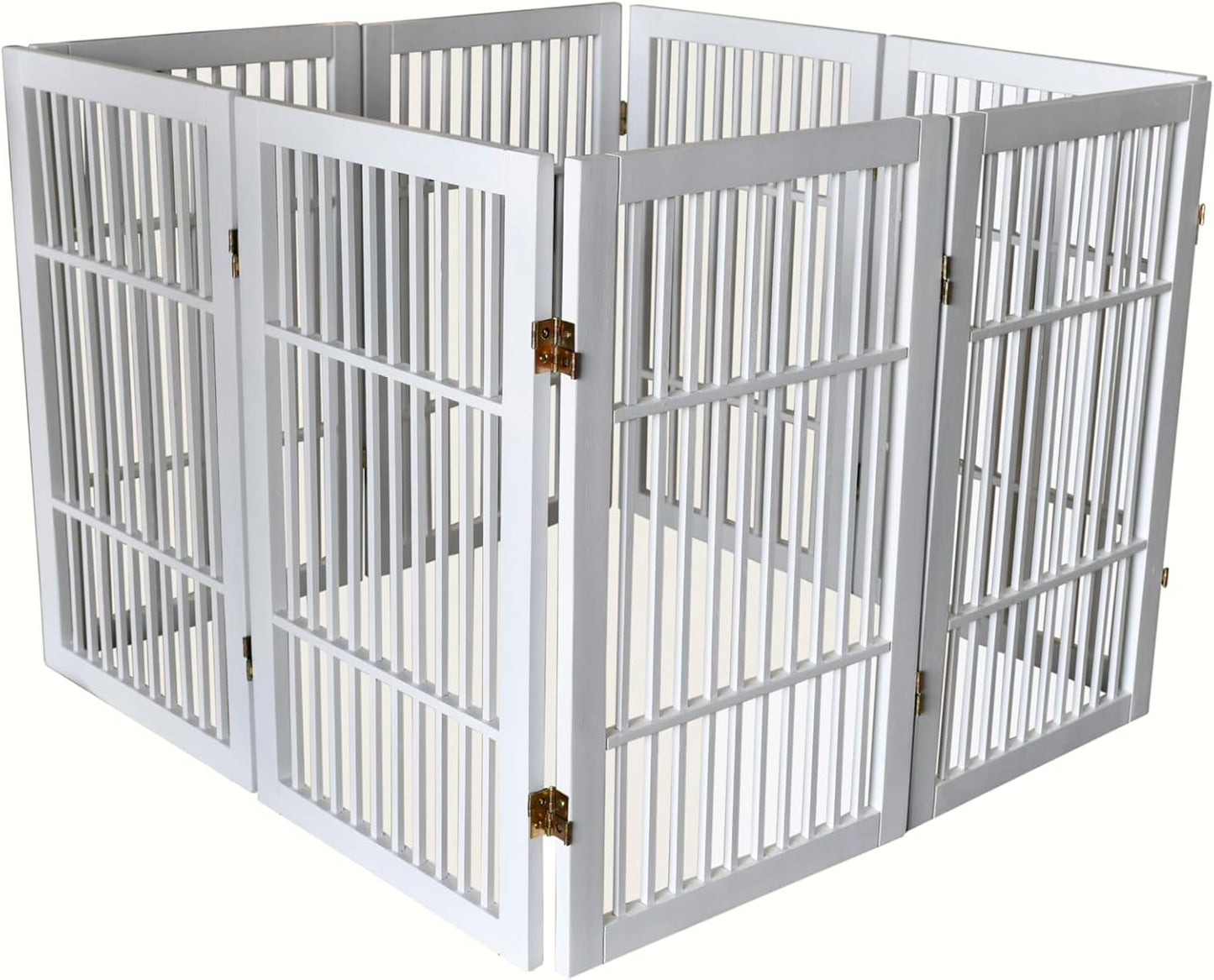 Urnporium Freestanding Wooden Dog Gate for Doorways – Foldable Acacia Wood Pet Gate, No Drill Portable Indoor/Outdoor Puppy Fence Barrier (White Pet Gate, 3 Panel 24" Tall)