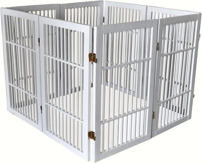 Urnporium Freestanding Wooden Dog Gate for Doorways – Foldable Acacia Wood Pet Gate, No Drill Portable Indoor/Outdoor Puppy Fence Barrier (White Pet Gate, 3 Panel 24" Tall)