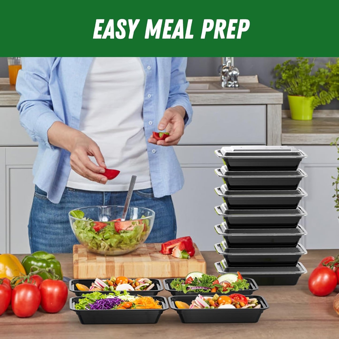 Dealusy 50 Pack (100-Piece) 24 oz Meal Prep Containers Reusable with Lids, Sturdy Leakproof & Food Safe, Microwave, Freezer, Dishwasher Safe Prep Containers, To Go Take Out Plastic Food Storage