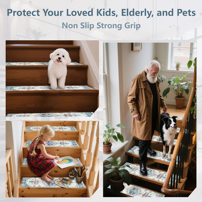 Stair Treads for Wooden Steps, Non Slip Stair Treads Carpet Indoor Residue Free Peel and Stick Washable Stair Covers, Safe for Dogs Kids Elders, Moroccan Beige, 8x30 inch, 4 Pack